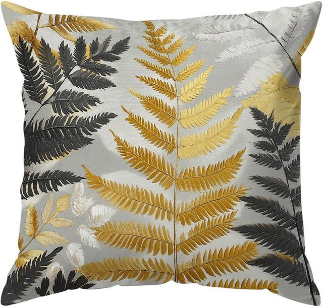 JMG Clothing Kissenbezug mit Vintage Goldfolien-Blättern, quadratisch, Grau/Gold, B/B: 45 x 45 cm - Bild 1