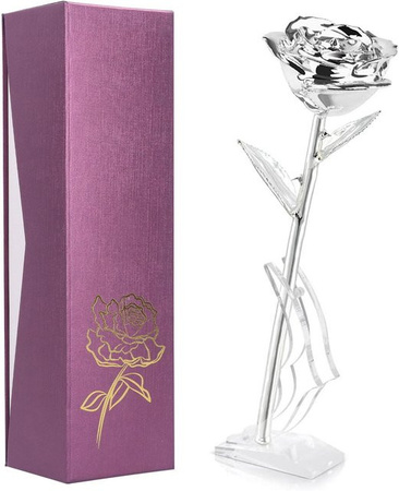 Tooarts 24K Vergoldete Rose mit Ständer in Pink und Silber als Tischdekoration für Hochzeiten und zum Valentinstag