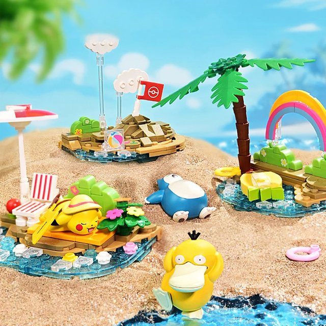 Qman Pokemon Pikachu Psyduck Strandparty-Thema Szenenmodell Bausteine - Bild 1