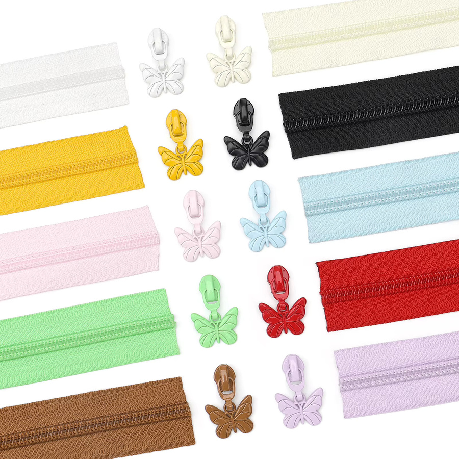 Changsons Set aus 5 Yards Nylon-Reißverschlüssen und 10 bunten Schmetterlings-Reißverschlussanhängern aus Kunststoff, Multicolor - Bild 2