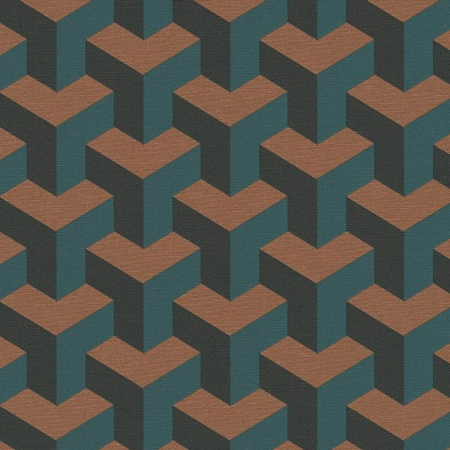 PROFHOME 781502-GU 3D Vlies Tapete mit geometrischem Design in Blau Grün Anthrazit und Bronze, Breite: 0,53 m, Länge: 10,05 m - Bild 1