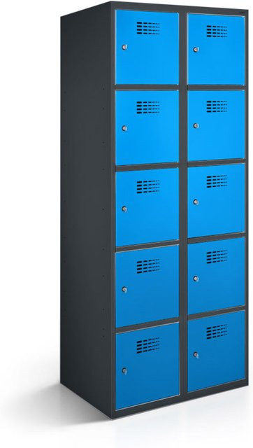 rotstahl Fächerschrank mit 10 Fächern in Blau und anthrazitgrauem Korpus, B/T/H: 80 x 50 x 180 cm - Bild 1