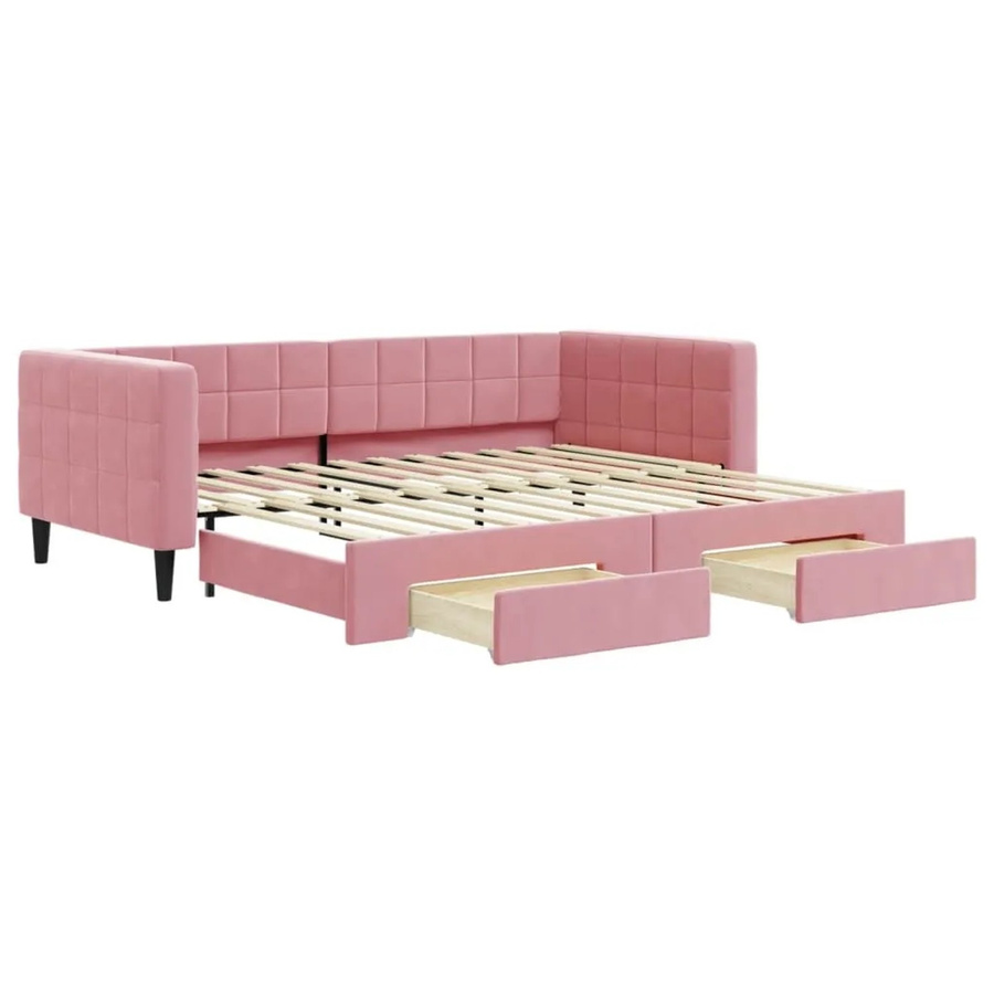 vidaXL Tagesbett ausziehbar mit Schubladen in Rosa, Samt, B/T/H: 90 x 200 x 68 cm - Bild 2