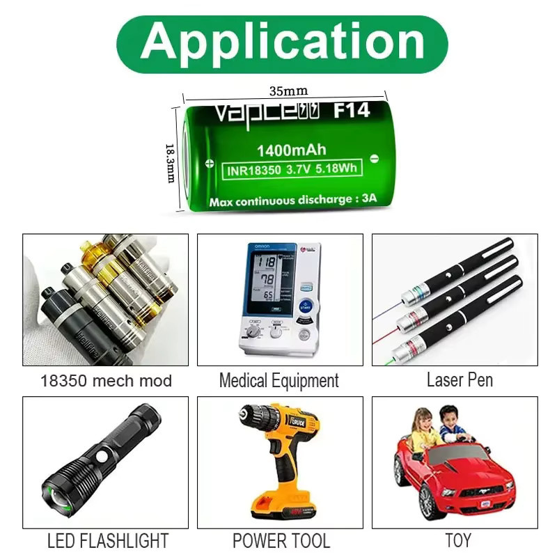 2 Stück Vapcell INR 18350 Hochleistungs-Lithium-Ionen-Akkus mit 1600mAh und 3,7V - Bild 3