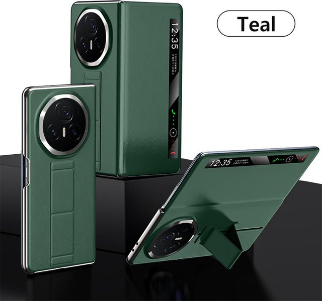 LANGSIDI Smart Flip Case aus echtem Rindsleder für Honor Magic V3 und Honor Magic V2 mit magnetischem Handgelenkriemen und Klappständer in Grün und Multicolour - Bild 1