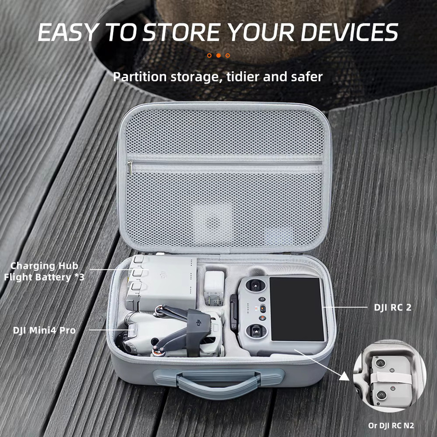 XFJI Aufbewahrungstasche für DJI Mini 4 Pro, graue Reisetasche kompatibel mit RC2 und RC-N2 Fernbedienung - Bild 2