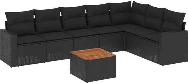 vidaXL 8-teilige Garten-Sofagarnitur in L-Form mit Kissen und Stauraum, Schwarz, Poly-Rattan und pulverbeschichtetem Stahl - Bild 1