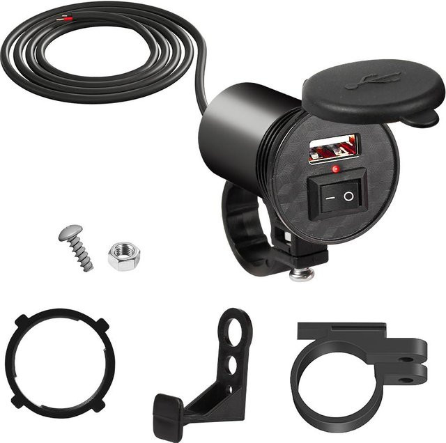 YJMP Auto Parts Motorrad-USB-Schnellladegerät mit PD+QC3.0, 60 W, Dual-USB-Buchse inklusive USB-C, Voltmeter und Schalter, wasserdicht, Grau - Bild 1