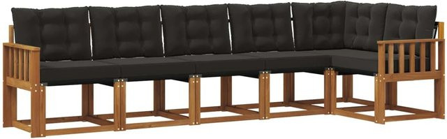 vidaXL Outdoor-Sofagarnitur 6-teilig aus Akazienholz und Textilene in Schwarz und Natur mit Kissen und Armlehnen - Bild 1