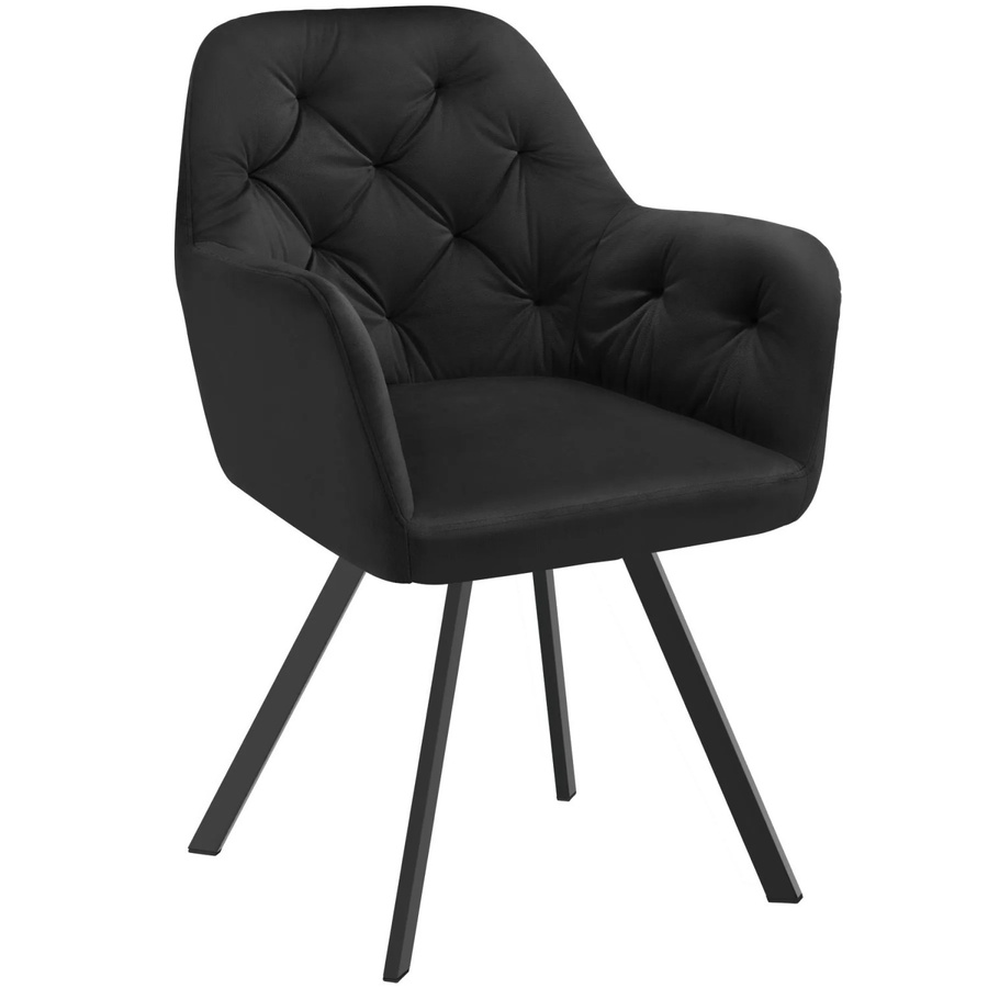 tectake Lucia Drehbarer Samt-Armlehnstuhl mit Steppmuster in Schwarz, B/T/H: 58 x 58 x 87 cm - Bild 3