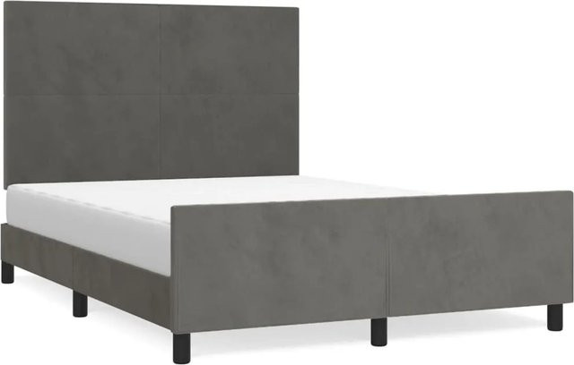 vidaXL Bettgestell mit Kopfteil in Dunkelgrau aus Samt, B/T/H: 140 x 190 x 128 cm - Bild 1