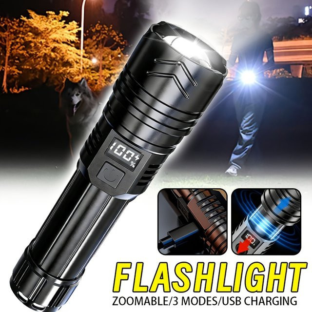 NEWBIRTH Taktische LED-Taschenlampe mit 2000LM, Wiederaufladbare Zoom-Laterne in Schwarz - Bild 1