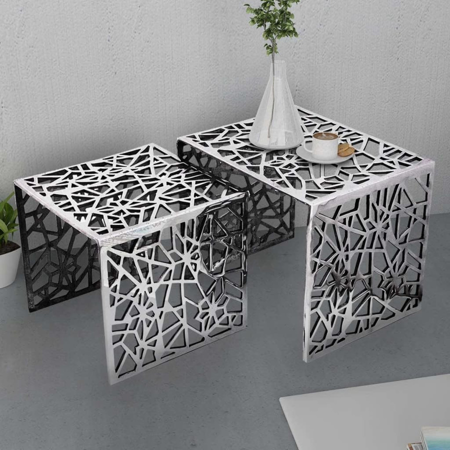 vidaXL 2-teiliges Set quadratische Beistelltische aus Aluminium in Silber für dein Wohnzimmer - Bild 3