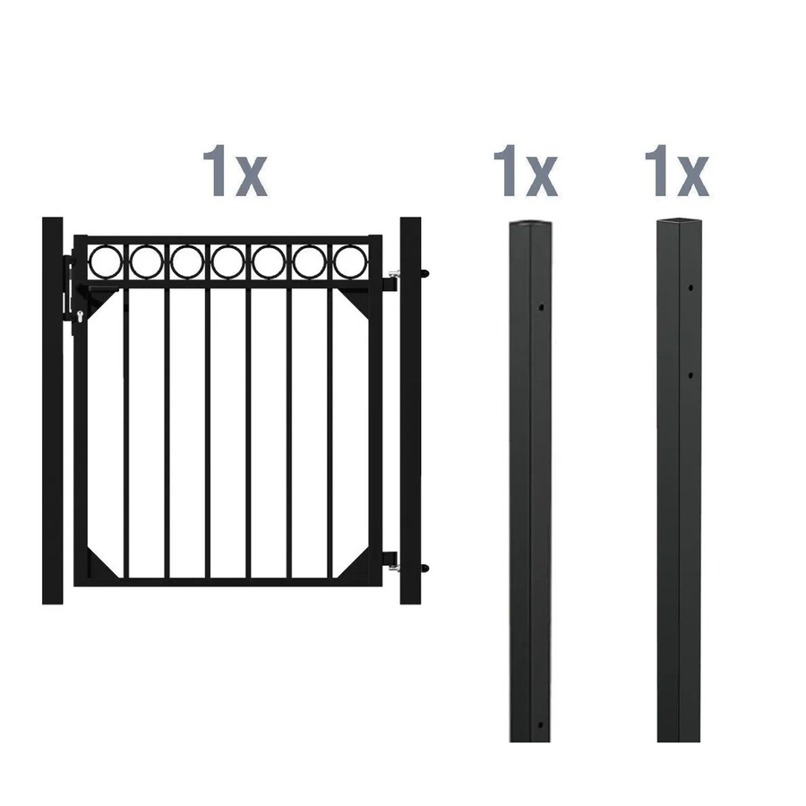 Metallzaun Einzeltor-Set Circle Schwarz zum Einbetonieren, B: 96,5 cm, H: 120 cm - Bild 2