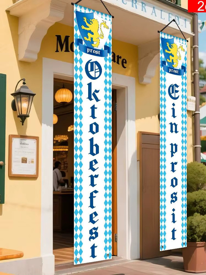 VIKAMA Oktoberfest-Banner in Blau und Weiß mit Karomuster als bayerische Gartendekoration, B/H: 180 x 30 cm - Bild 7