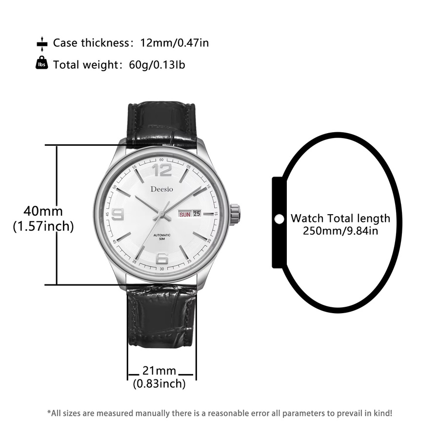 Deesio Armbanduhr Automatik, Edelstahl, Leder, Herren - Bild 5