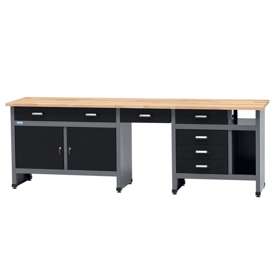 Küpper Werkbank-Set mit 6 Türen, 6 Schubladen und Pegboard in Schwarz-Grau, B/T/H: 240 x 204 x 60 cm - Bild 2