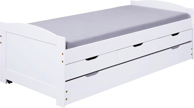 INTER LINK Funktionsbett Ulli aus massiver Kiefer mit Schubladen, Weiß, B/T/H: 90 x 200 x 100 cm - Bild 1