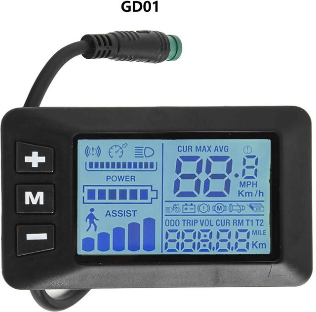 Kiki Fancy GD01 5-Pin LCD-Display für E-Bike mit Geschwindigkeitsanzeige und Kilometerzähler, Schwarz - Bild 1