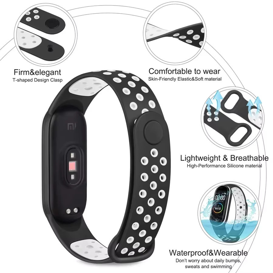 Xiaomi Uhrenarmband Silikon, Schwarz, Mi Band 7 6 5 4 3 NFC - Bild 2