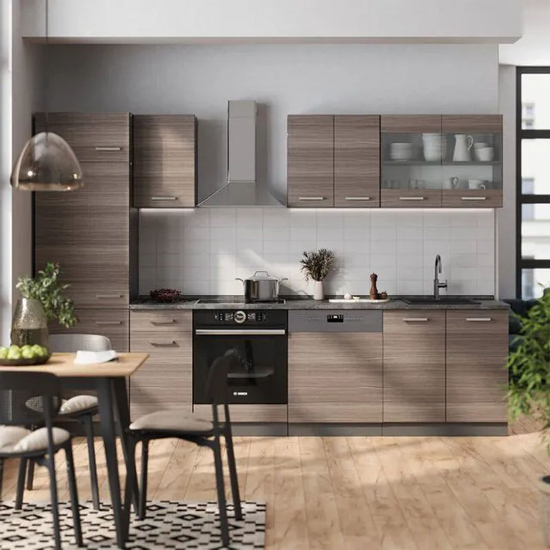 Vicco Küchenzeile R-line in Edelgrau und Anthrazit mit Marmor-Optik, Breite: 300 cm, Höhe: 207 cm, Tiefe: 60 cm - Bild 1