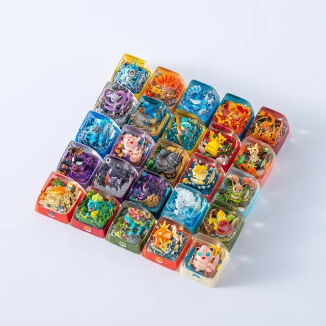 TAKARA TOMY Pokemon Resin Keycap Transparent für mechanische Tastaturen mit Gengar Pikachu Charizard und Eevee Motiven - Bild 1