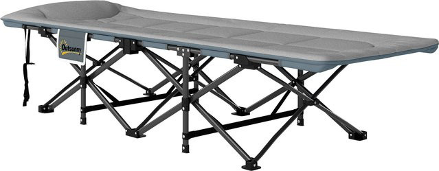 Outsunny Faltbares Feldbett mit Matratze und Kopfkissen in Grau, Campingbett für Erwachsene mit Seitentaschen, B/T/H: 187 x 67 x 37 cm - Bild 1