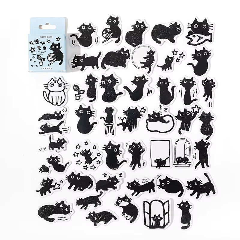 45 Stück schwarze Katzen-Aufkleber im Kawaii-Design für Scrapbooking, Laptop und Planer - Bild 6