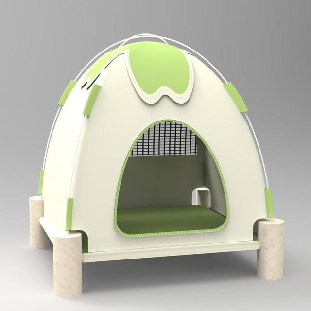 Haustier Campingbett aus Holz und Leinen für Hunde und Katzen, Blau mit Sternen-Design, H x B x T: 58 x 53,5 x 48 cm - Bild 1