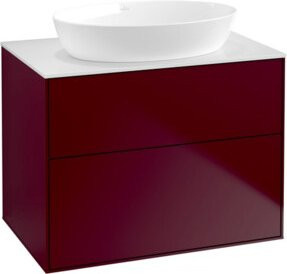 V&B Waschtischunterschrank Finion mit Wandbeleuchtung in Peony Matt, Breite: 80 cm, Tiefe: 50,1 cm, Farbe: Weiß und Pink Matt - Bild 1