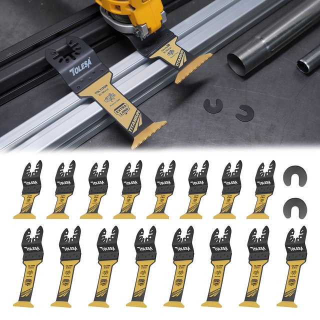 TOLESA 16-teiliges Extra-Langes Titan-Oszillierendes Sägeblatt-Set aus Bi-Metall für Metall, Holz und Kunststoff in Silber - Bild 1