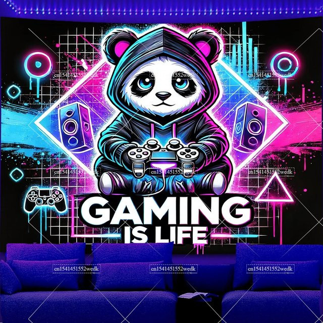 UV-reaktiver Gaming-Wandteppich in Schwarz und Multicolour mit abstraktem Grafik-Motiv zur Raumdekoration - Bild 1
