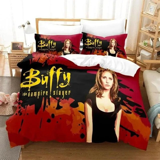 Buffy Im Bann der Dämonen Bettwäsche-Set mit 3-teiligem Design aus Mikrofaser in Rot, Bettbezug und Kissenbezug, Breite: 70 cm, Länge: 133 cm - Bild 1