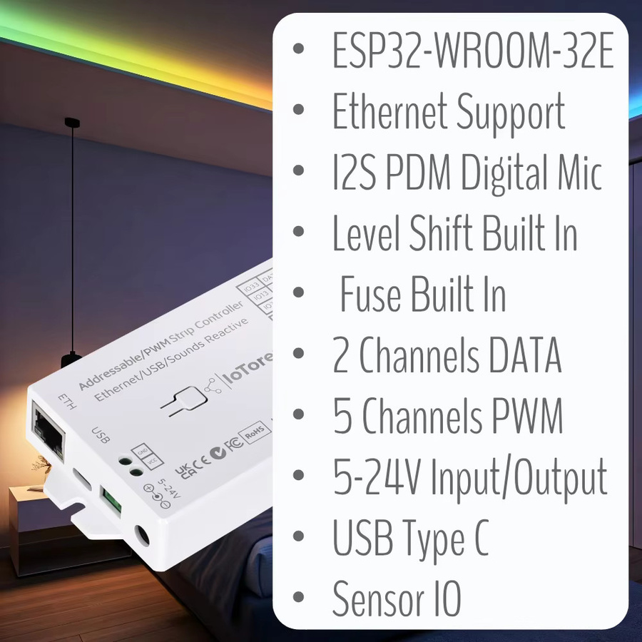 IoTorero WLED Ethernet ESP32 Controller für adressierbare und PWM-LED-Streifen, kompatibel mit Home Assistant, Farbe: Weiß - Bild 3
