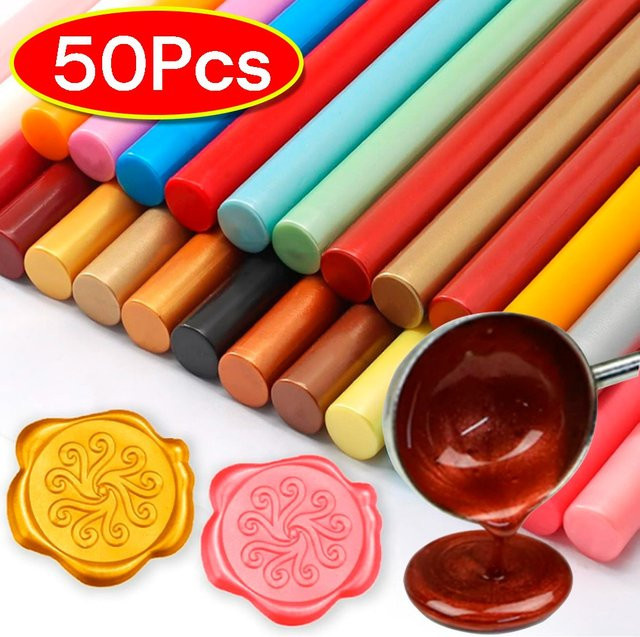 50 Stück DIY Siegelwachs Sticks für Heißklebepistolen in Gold und Multicolour, Maße: 7 x 100 mm - Bild 1