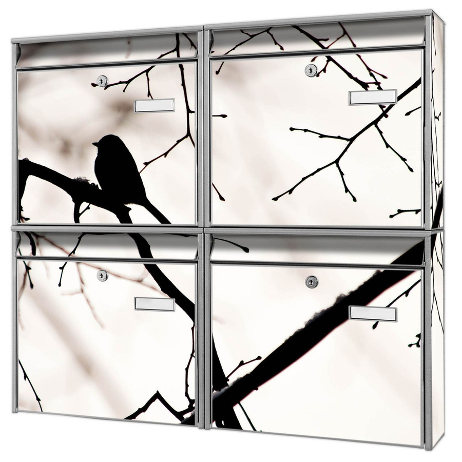banjado Briefkastenanlage Burg Wächter für 4 Parteien in Silber mit Motiv Früher Vogel, B/H/T: 64,5 x 72,5 x 10 cm - Bild 1