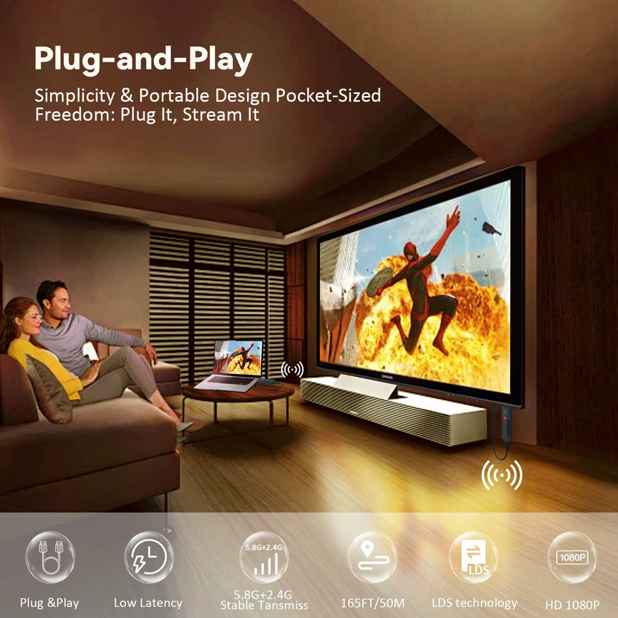 SHOYEE Wireless HDMI Video Sender und Empfänger Extender 1080P WiFi TV Stick Dongle Adapter in Schwarz für PC, Kamera, Laptop, Projektor und Monitor - Bild 5