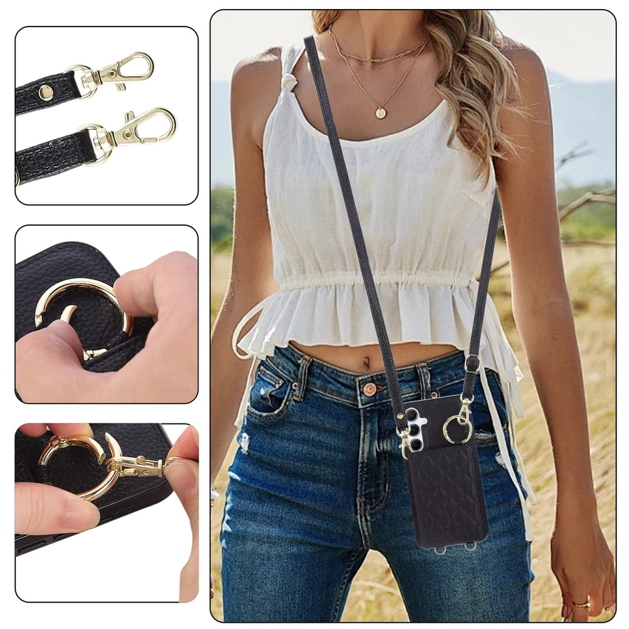 Umhängetasche und Brieftasche mit Handyhülle für Samsung Galaxy S25 Edge Ultra A56 A36 A25 A16 S24 S23 FE S22 Plus S21 S20 A06 A55 A54 inklusive Lanyard in Schwarz oder Weiß - Bild 2