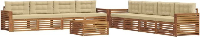 vidaXL Outdoor-Sofagarnitur 9-teilig aus Akazienholz mit Kissen in Natur und Beige - Bild 1