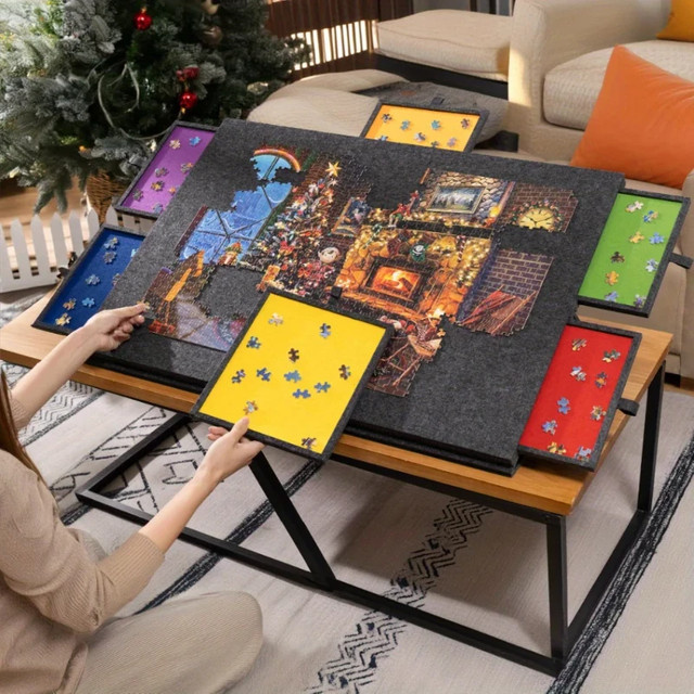 Tragbares Filz-Puzzle-Tischbrett in Grau, faltbares Tischbrett mit Halterungsabdeckung und Aufbewahrungsorganisator für Puzzle und Bastelbedarf - Bild 1