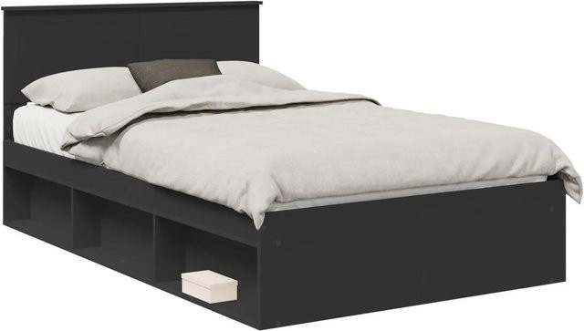 vidaXL Bettrahmen aus massivem Kiefernholz in Schwarz, minimalistisches Design, B/T/H: 120 x 200 x 90 cm - Bild 1