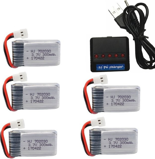 TERFPV Lipo Batterie mit Ladegerät 3,7 V 300 mAh für RC Drohnen Udi U816 U830 F180 E55 FQ777 FQ17W Hubsan H107 Syma X11C FY530 - Bild 1