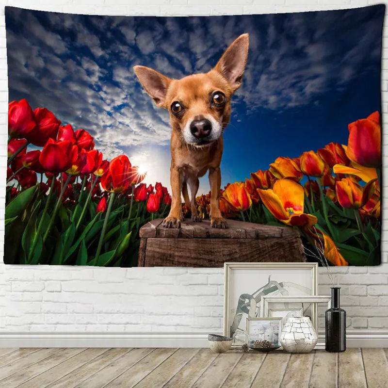 Super Six Wandbehang mit Tier- und Blumenmotiv, mehrfarbig, Textil-Wanddekoration im minimalistischen Design, B/H: 95 x 70 cm - Bild 3