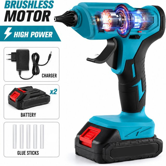 Kabellose Heißklebepistole von Makita mit 100W Leistung in Blau, kompatibel mit Makita 18V Akku - Bild 1