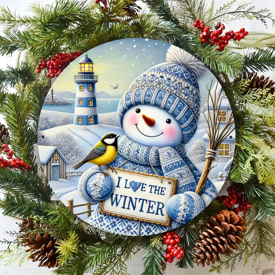 Potdemiel Winter-Schneemann Wanddekoration aus Eisen in Blau mit I Love the Winter Schriftzug, B/H: 20,32 x 20,32 cm - Bild 3
