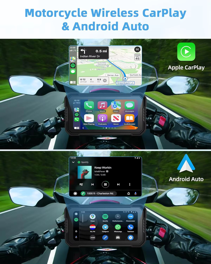 JMCQ Tragbares IPX7 Wasserdichtes Motorrad GPS Navigationssystem mit Dual Kamera DVR und Carplay Bildschirm in Schwarz - Bild 2