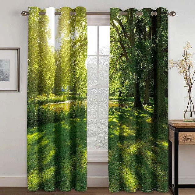 Yiran Furniture Vorhänge mit 3D-Digitaldruck Tropischer Wald in Grün, 2 Paneele, semi-transparent, mit Ösen, Breite: 50 cm, Höhe: 130 cm - Bild 1