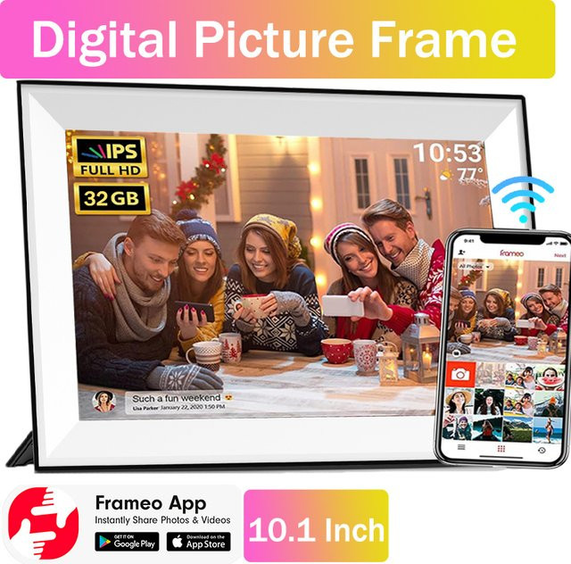 Frameo WLAN Digitaler Bilderrahmen 10,1 Zoll in Weiß mit 1280x800 HD IPS Touchscreen und 32GB Speicher - Bild 1