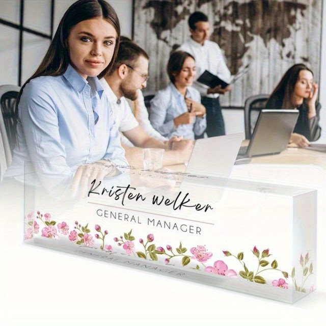 Individuelles Acryl-Schreibtisch-Namensschild von Hello Young in Transparent mit rotem floralem Design - Bild 1