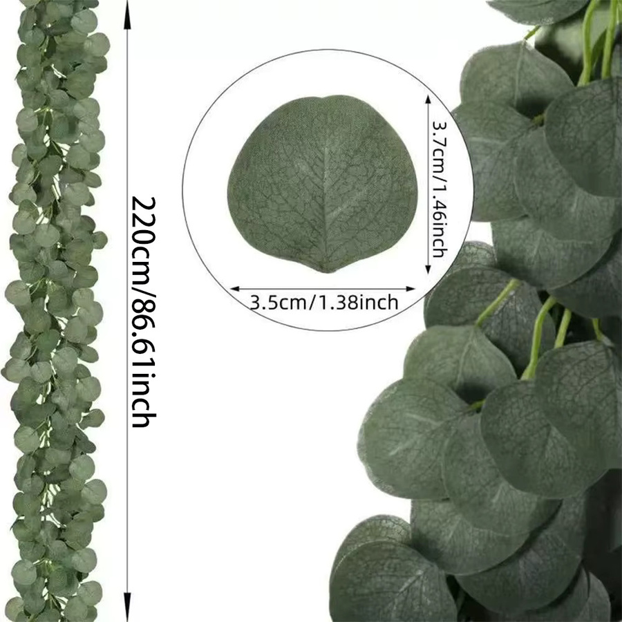 Runtowo 3er Set künstliche Eukalyptus-Girlande in Grün, 220 cm hängende Eukalyptusblätter für Hochzeitsdekoration und Boho-Floristik - Bild 3
